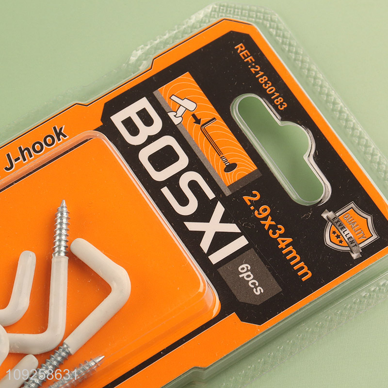 Hot Selling 6 Pieces Screw-in Hooks Plastic Coated Right Angle Metal Hooks