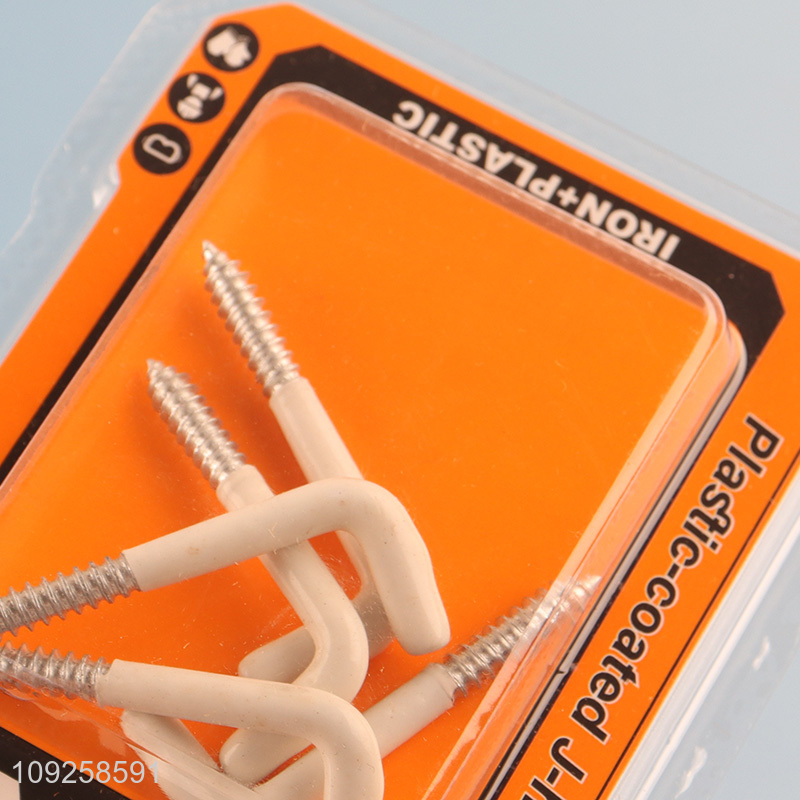 China Imports 5 Pieces Screw-in Hooks Plastic Coated Right Angle Metal Hooks