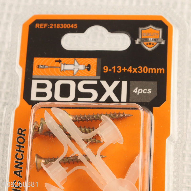 China Imports 4 Pieces Plastic Wall Anchor and Screw Set Drywall Anchor Kit