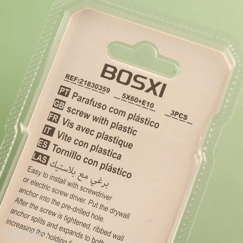 China Wholesale 3 Pieces Plastic Wall Anchor and Screw Set Drywall Anchor Kit