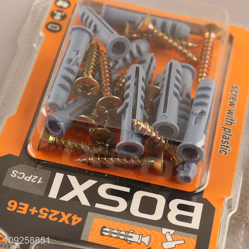 Factory Price 12 Pieces Plastic Wall Anchor and Screw Set Drywall Anchor Kit