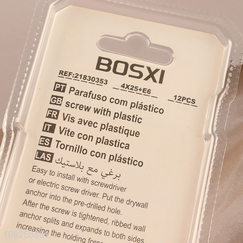 Factory Price 12 Pieces Plastic Wall Anchor and Screw Set Drywall Anchor Kit