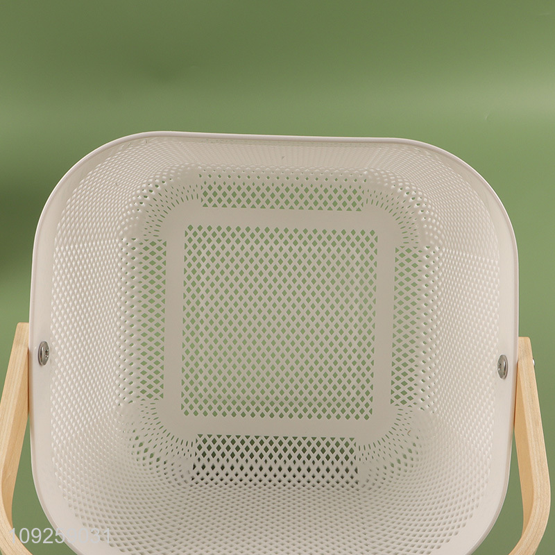 Low price wooden handle hollow home office storage basket for sale