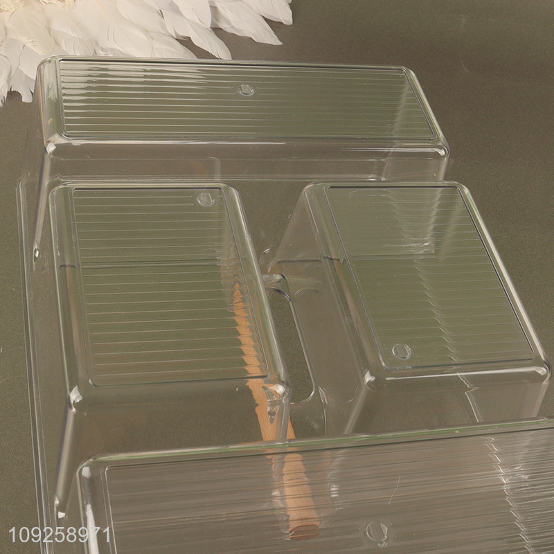 Top selling household PET desktop organizer storage box with wooden handle