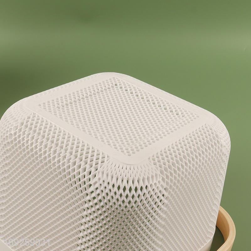 Low price wooden handle hollow home office storage basket for sale