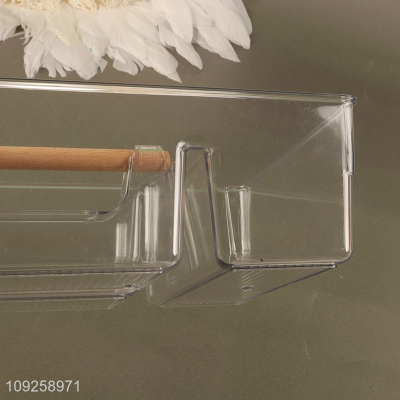 Top selling household PET desktop organizer storage box with wooden handle