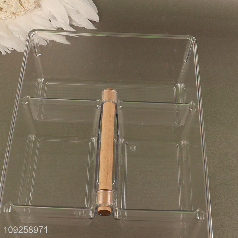 Top selling household PET desktop organizer storage box with wooden handle