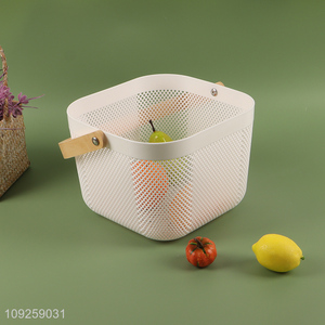 Low price wooden handle hollow home office storage basket for sale