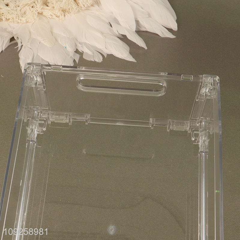 Online wholesale household folding clear PET storage box with handle