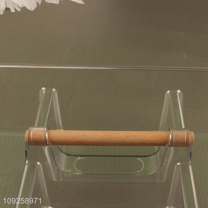 Top selling household PET desktop organizer storage box with wooden handle