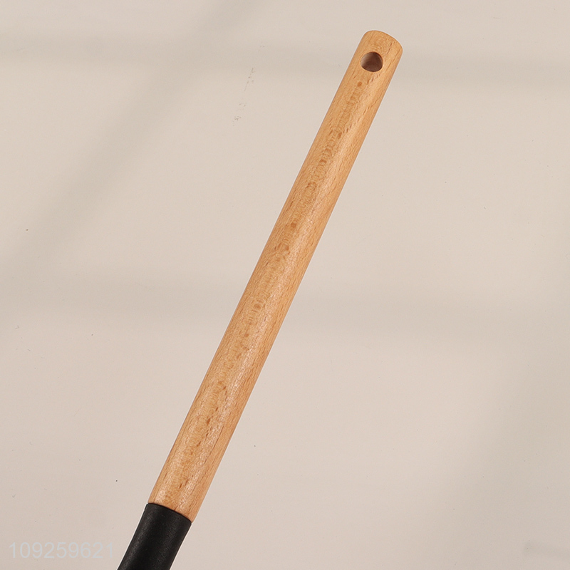 Yiwu market silicone kitchen utensil slotted spoon with wooden handle