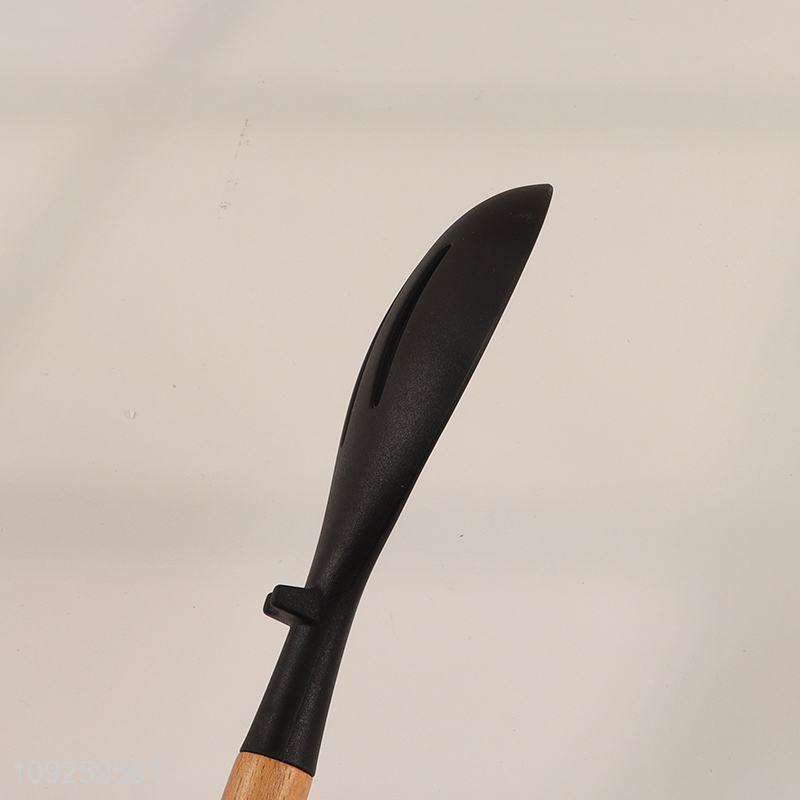 Hot selling reusable wooden handle silicone kitchen utensil slotted spoon