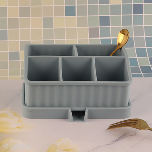 5-Slot Silicone Toothbrush and Toothpaste Holder Bathroom Counter Organizer