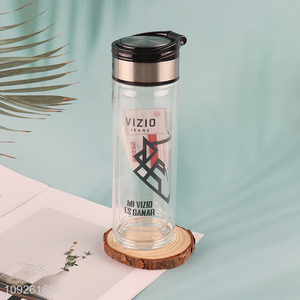 Wholesale 320ML Portable Double Wall Glass Water Bottle with Handle
