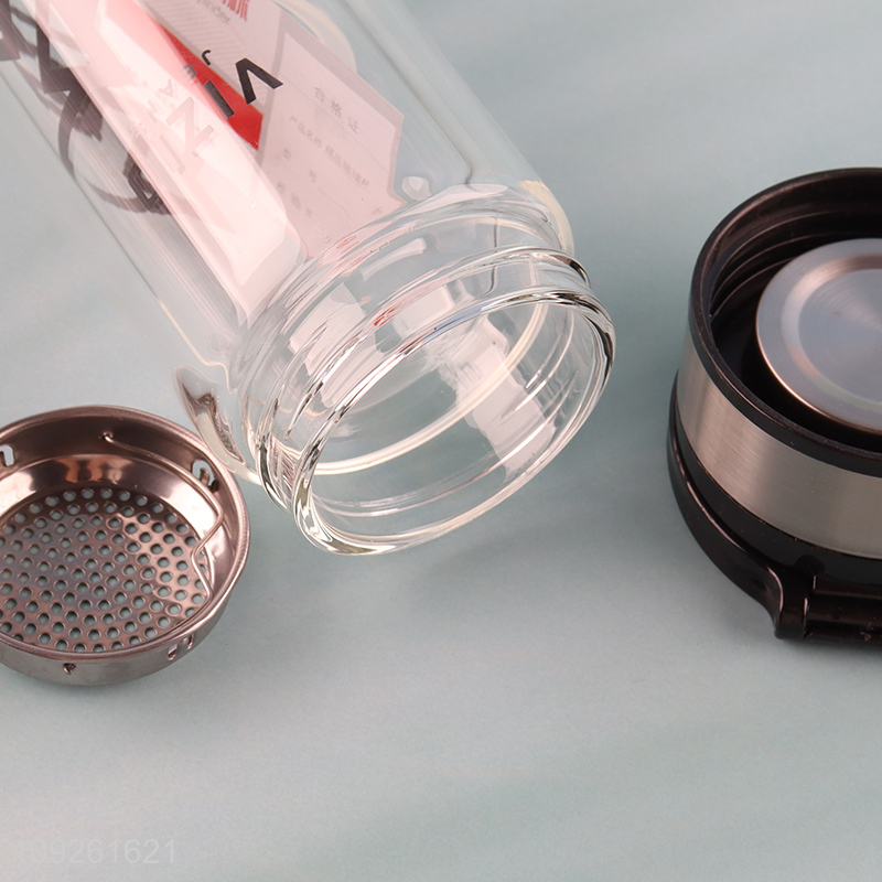 Wholesale 320ML Portable Double Wall Glass Water Bottle with Handle