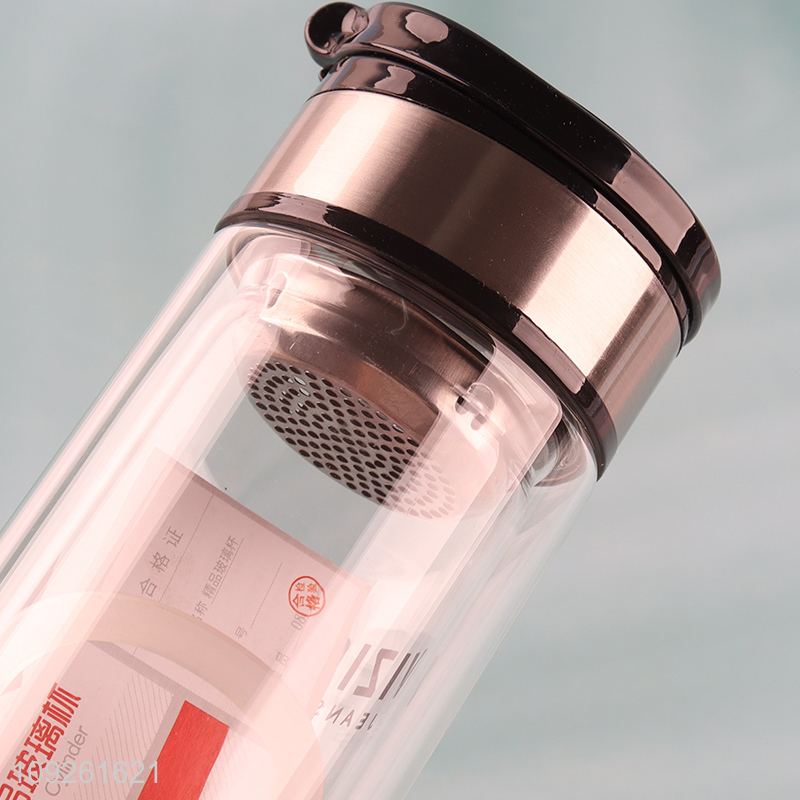 Wholesale 320ML Portable Double Wall Glass Water Bottle with Handle