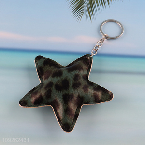 New Product Star Keychain Leopard Print PU Leather Bag Pendant for Women Girls