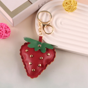 New Product Strawberry Keychain PU Leather Keychain Bag Pendant for Women Girls Handbag