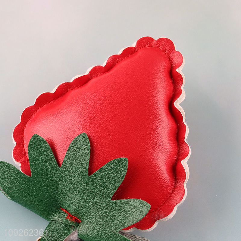 China Imports Strawberry Keychain PU Leather Bag Charm PU Leather Car Keychain for Women