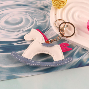 Factory Supply Rocking Horse Keychain PU Leather Keychain Purse Pendant for Women Gilrs