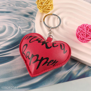 China Wholesale Heart Keychain PU Leather Keychain Bag Charm Backpack Purse Pendant