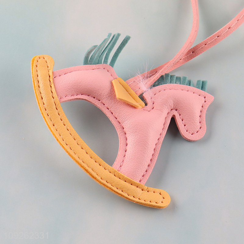 High Quality Rocking Horse Keychain Bag Charm PU Leather Keychain Purse Pendant
