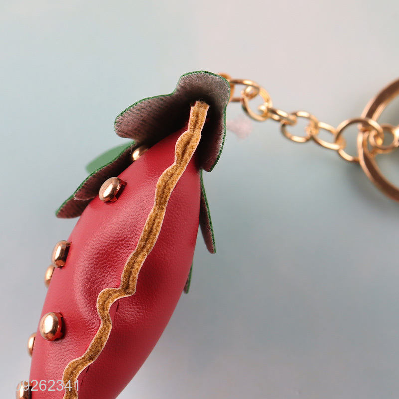 New Product Strawberry Keychain PU Leather Keychain Bag Pendant for Women Girls Handbag