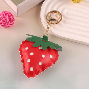 China Imports Strawberry Keychain PU Leather Bag Charm PU Leather Car Keychain for Women