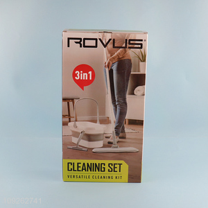 Wholesale 3PCS Cleaning Kit Flat Mop Collapsible Bucket and Window Squeegee Set