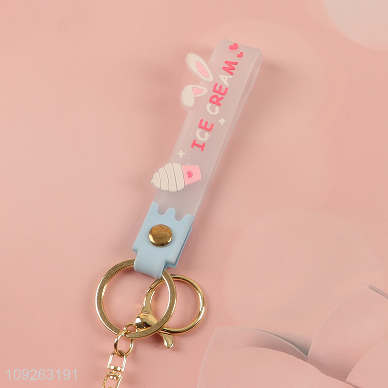 Low price cartoon portable ice cream rabbit keychain key rings