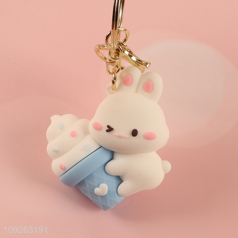 Low price cartoon portable ice cream rabbit keychain key rings