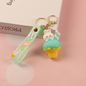 Factory price cartoon ice cream rabbit keychain key rings for sale