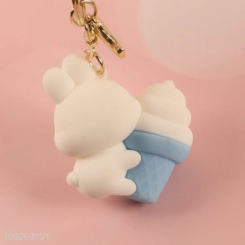 Low price cartoon portable ice cream rabbit keychain key rings