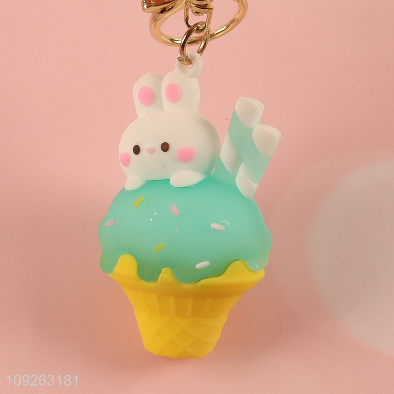 Factory price cartoon ice cream rabbit keychain key rings for sale