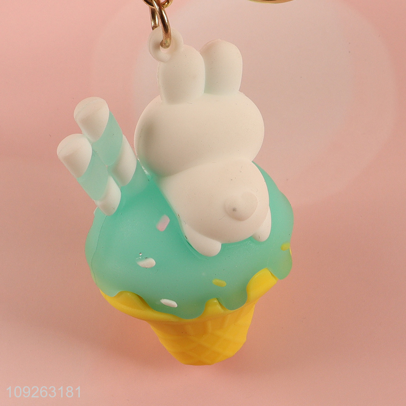 Factory price cartoon ice cream rabbit keychain key rings for sale