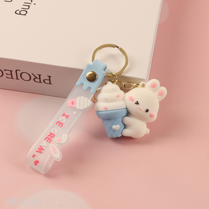 Low price cartoon portable ice cream rabbit keychain key rings