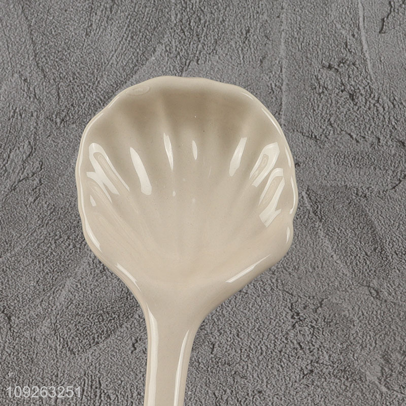 New arrival shell shape ceramic tableware spoon with long handle