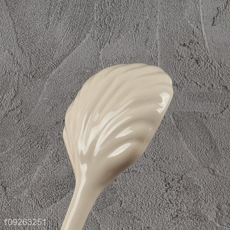 New arrival shell shape ceramic tableware spoon with long handle