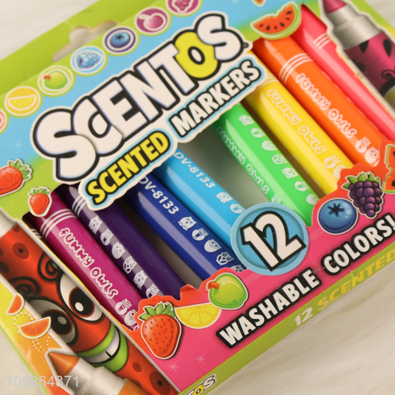 Good Quality 12 Colors Scented Markers Washable Watercolor Marker Pens for Kids