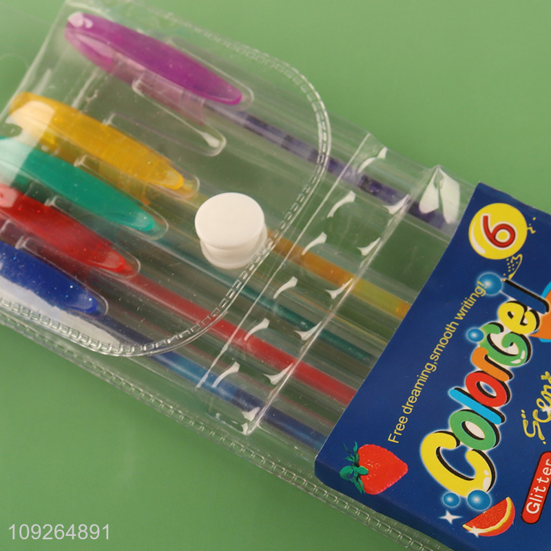 New Product 6 Colors Scented Glitter Gel Pens for Kids Student Writing Drawing