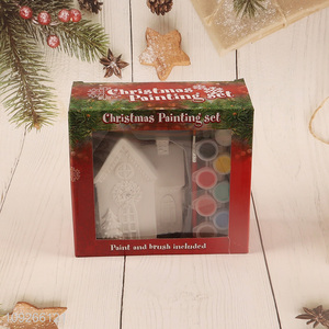 Good sale christmas house diy plaster paint set painting toys with painting brush