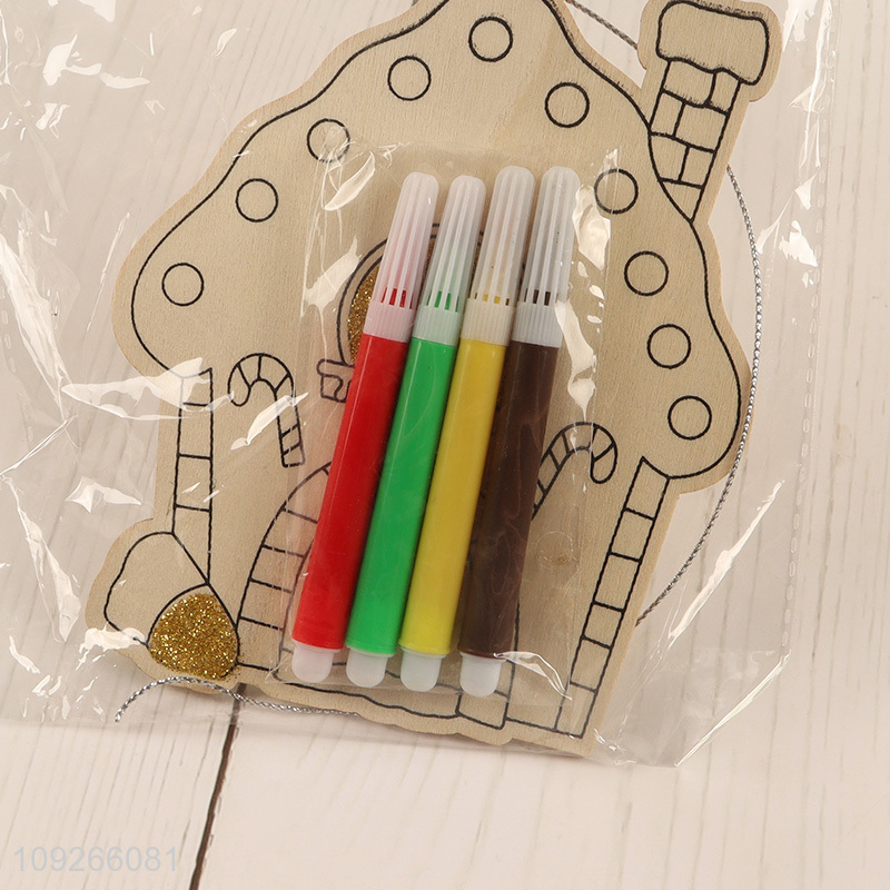 Hot sale christmas house wooden DIY coloring toys painting toys