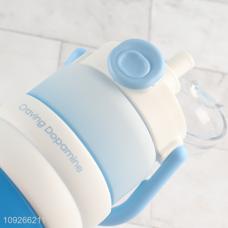 Factory Price 600Ml Portable Plastic Water Bottle with Straw, Handle & Leakproof Lid