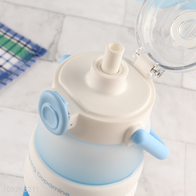 Factory Price 600Ml Portable Plastic Water Bottle with Straw, Handle & Leakproof Lid