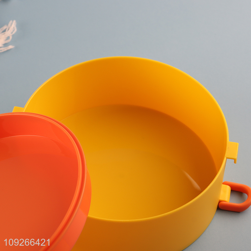 Wholesale 2-Layer Portable Round Cute Plastic Lunch Box with Spork for Kids