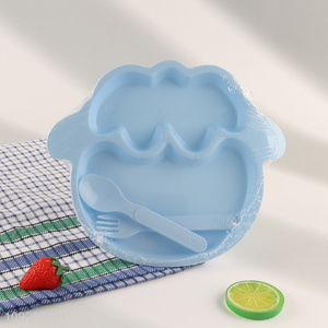 Top quality sheep shape plastic baby dinner <em>plate</em> set with fork and spoon