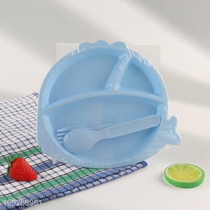 China factory plastic baby dinner <em>plate</em> set with fork and spoon
