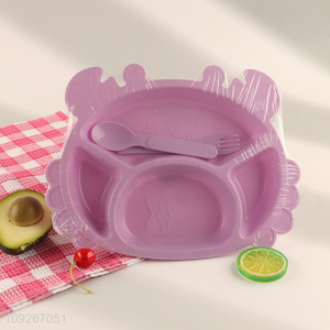 Best selling crab shape plastic baby dinner <em>plate</em> set with fork and spoon wholesale