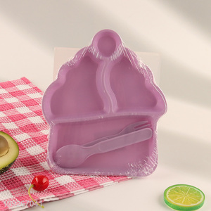 China supplier 3compartment plastic baby dinner <em>plate</em> set with fork and spoon