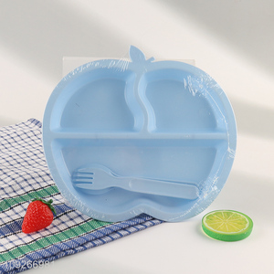 China products apple shape baby dinner <em>plate</em> set with fork and spoon